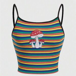 Fairycore Mushroom Print Striped Cami Top